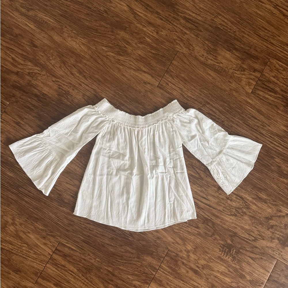 White Off-Shoulder Bell Sleeve Top